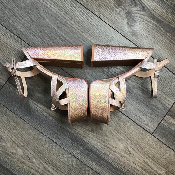 Mettesally Women's Prism Shiny Open Toe Sandals Chunky Block Platform Heels 8.5 - Picture 5 of 9